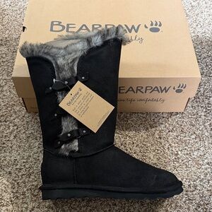 BearPaw Black Faux-Fur Mid-Calf Winter BootsSize 9